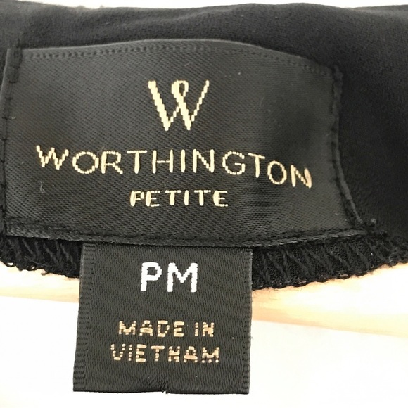 Worthington Black and White Long Sleeve V-neck Blouse with Lace Trim - Picture 4 of 5